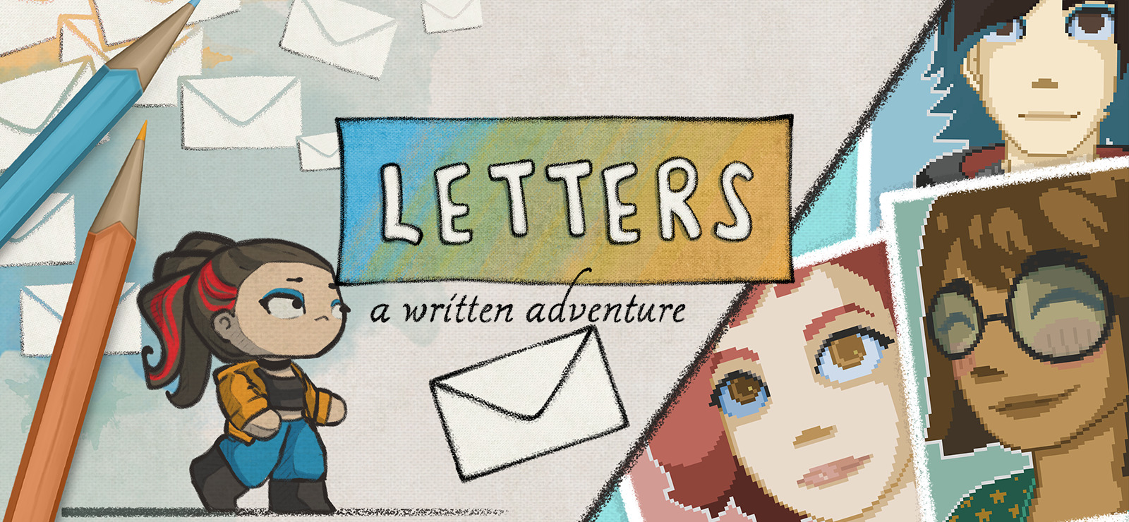 Write adventure story. Letters - a written Adventure. Handwritten.